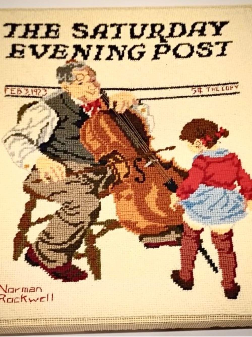 Vintage Needlepoint Norman Rockwell ‘The Saturday Evening Post' Unframed